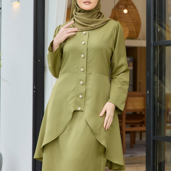 Eldar Tunic Tapered Kurung Set - Olive