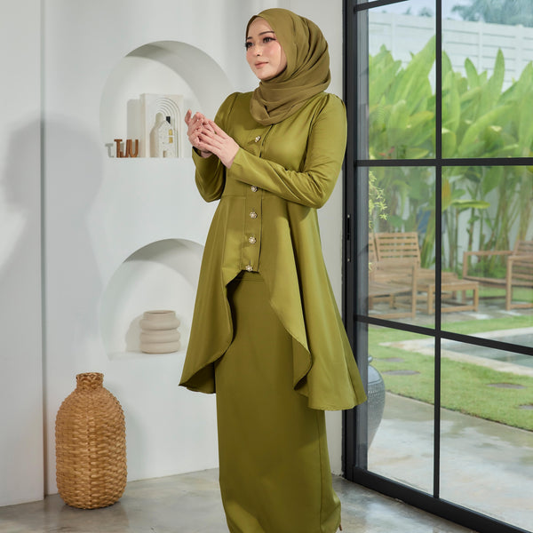 Eldar Tunic Tapered Kurung Set - Olive