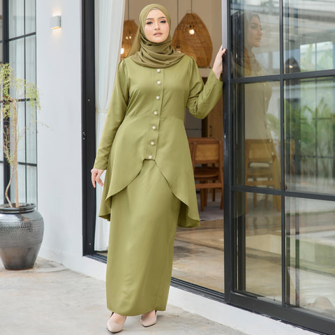 Eldar Tunic Tapered Kurung Set - Olive