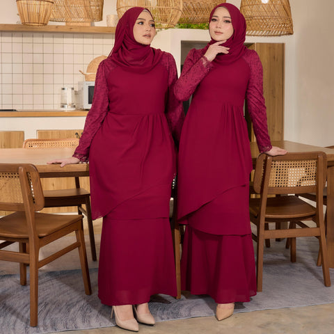 Dily Lace Mermaid Kurung Set - Maroon