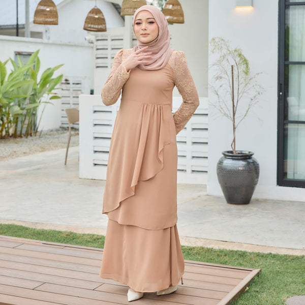 Dily Lace Mermaid Kurung Set - Tan