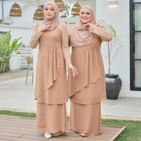 Dily Lace Mermaid Kurung Set - Tan