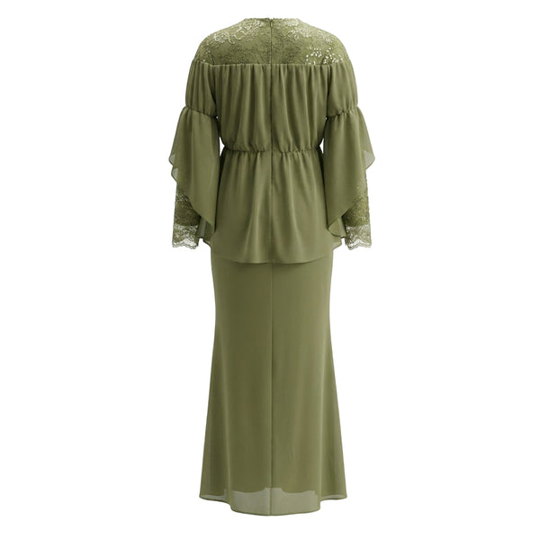 Milya Lace Mermaid Kurung Set - Army Green