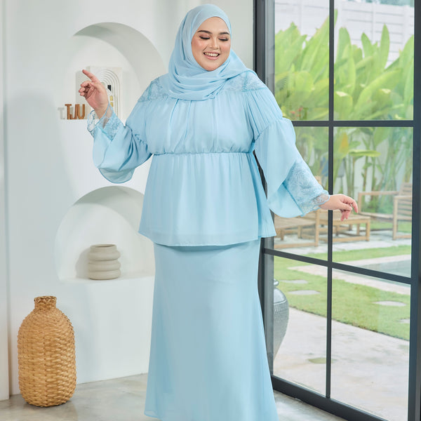 Milya Lace Mermaid Kurung Set - Baby Blue