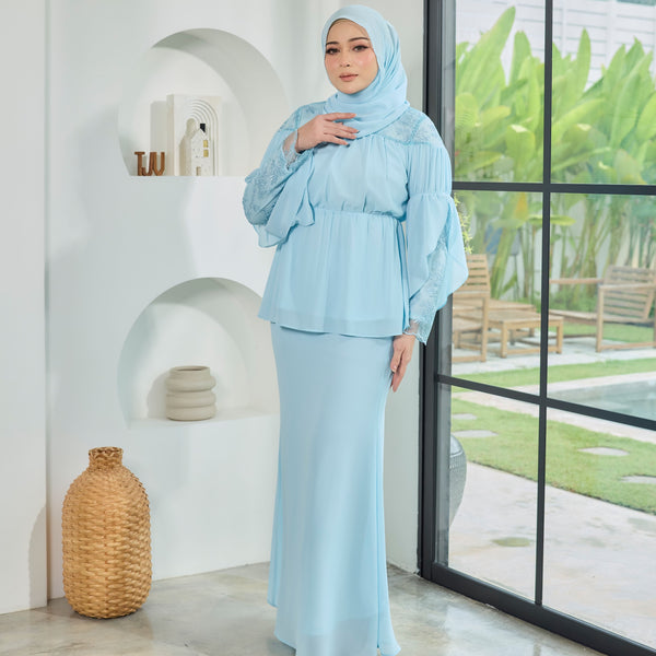 Milya Lace Mermaid Kurung Set - Baby Blue