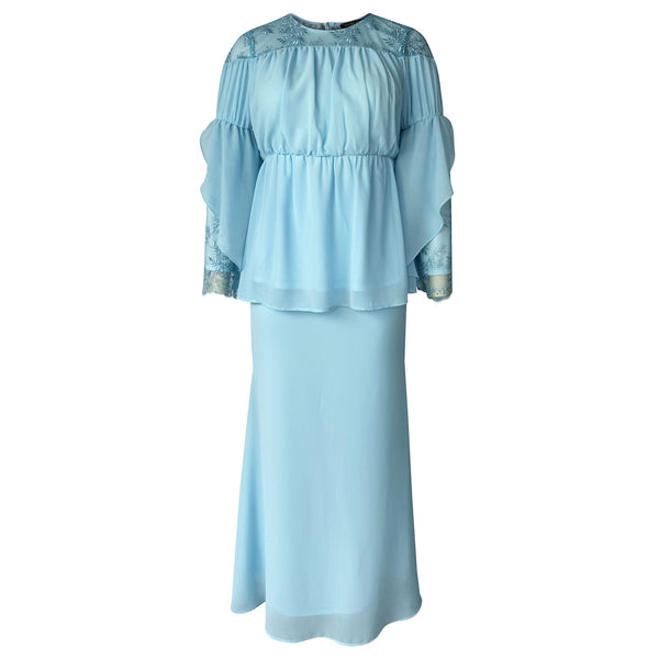 Milya Lace Mermaid Kurung Set - Baby Blue