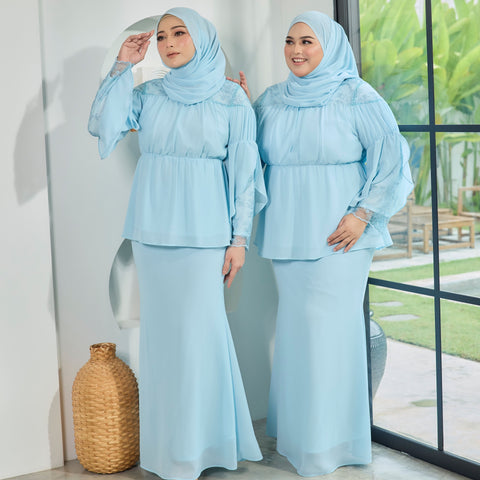 Milya Lace Mermaid Kurung Set - Baby Blue