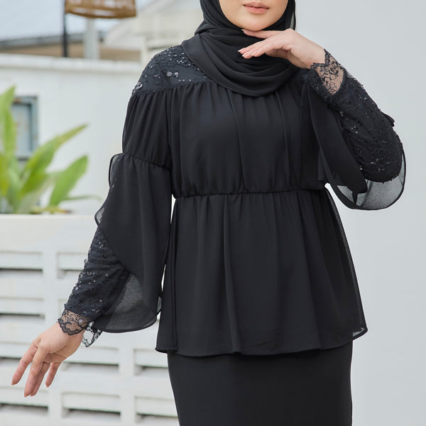 Milya Lace Mermaid Kurung Set - Black