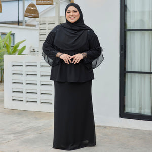 Milya Lace Mermaid Kurung Set - Black