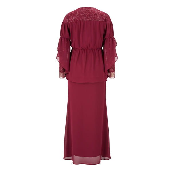 Milya Lace Mermaid Kurung Set - Maroon