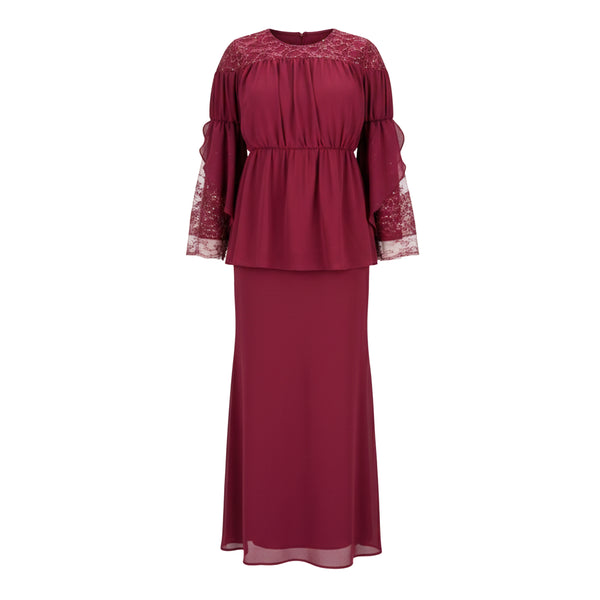 Milya Lace Mermaid Kurung Set - Maroon