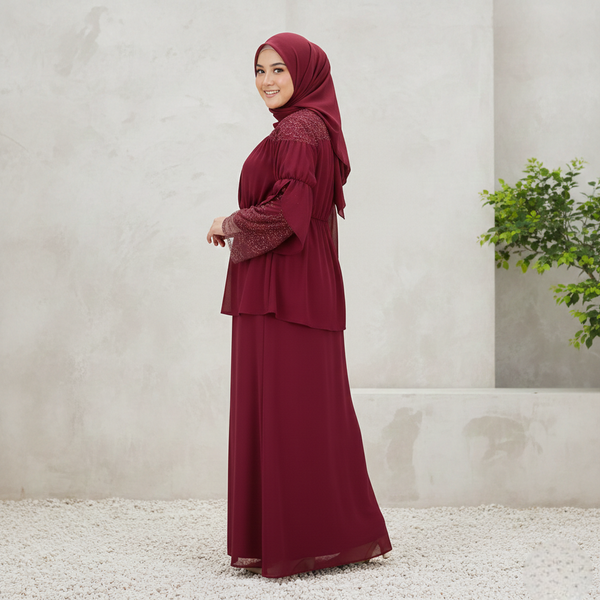 Milya Lace Mermaid Kurung Set - Maroon