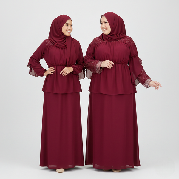 Milya Lace Mermaid Kurung Set - Maroon