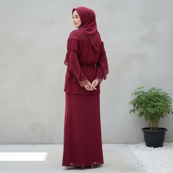 Milya Lace Mermaid Kurung Set - Maroon