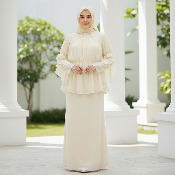 Milya Lace Mermaid Kurung Set - Soft Yellow