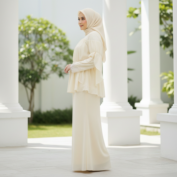 Milya Lace Mermaid Kurung Set - Soft Yellow