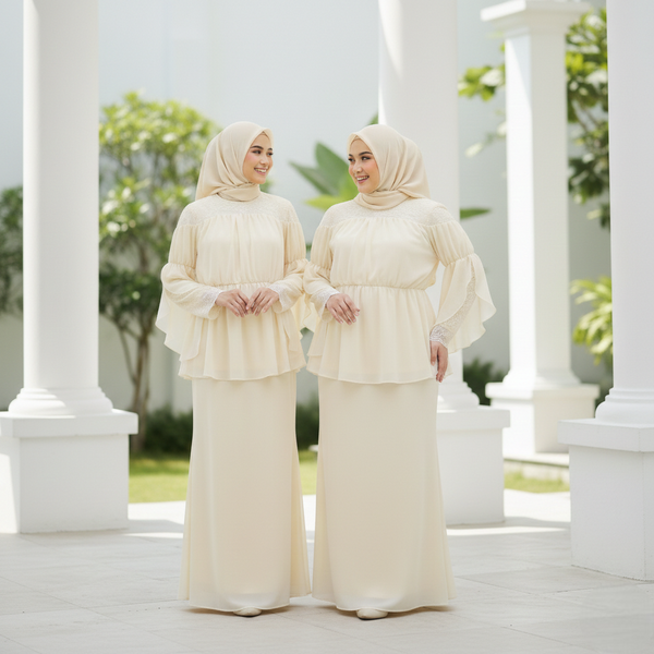 Milya Lace Mermaid Kurung Set - Soft Yellow