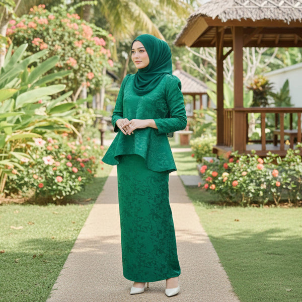 Jaswin Tapered Kurung Set - Green