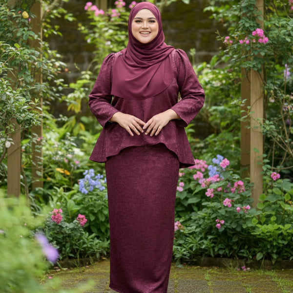 Jaswin Tapered Kurung Set - Plum