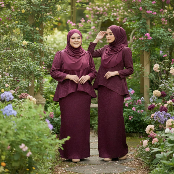 Jaswin Tapered Kurung Set - Plum