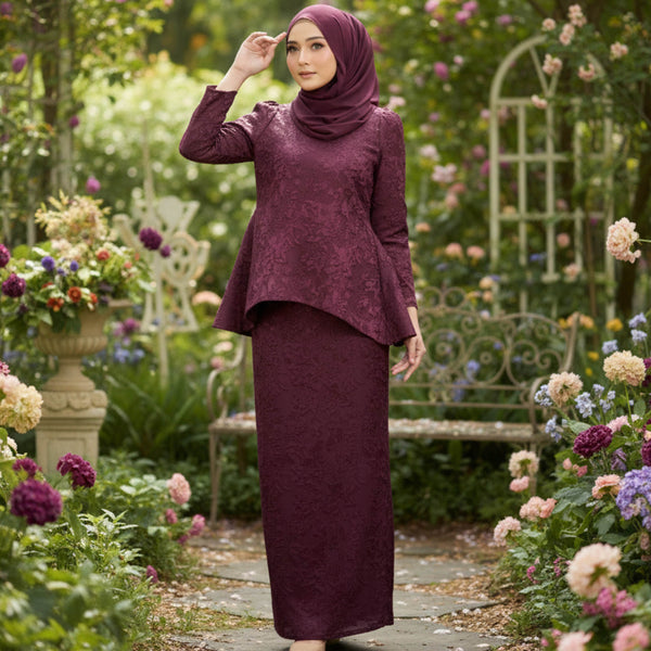 Jaswin Tapered Kurung Set - Plum