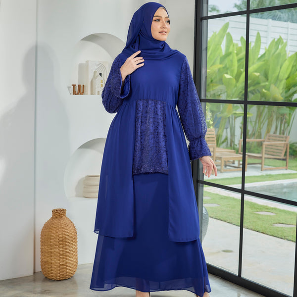 Sapna Lace Mermaid Kurung Set - Royal Blue