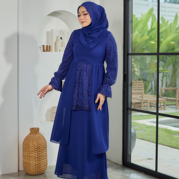 Sapna Lace Mermaid Kurung Set - Royal Blue