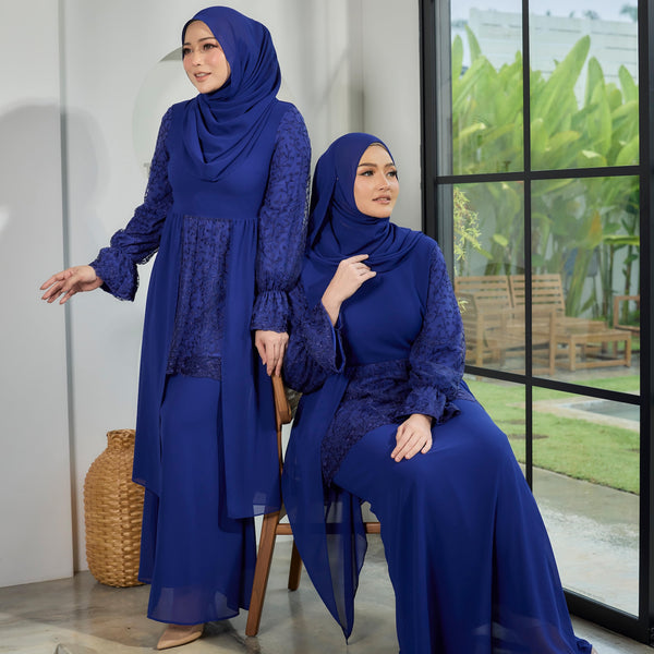 Sapna Lace Mermaid Kurung Set - Royal Blue