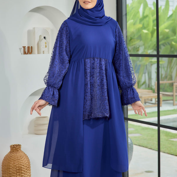 Sapna Lace Mermaid Kurung Set - Royal Blue