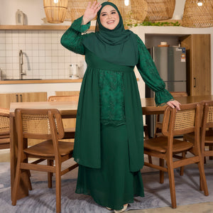 Sapna Lace Mermaid Kurung Set - Emerald Green