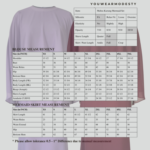 Khushi Mermaid Kurung Set - Lilac
