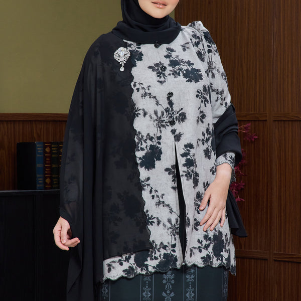 Serena Tunic Kurung Tapered Set - Brown/Black Floral