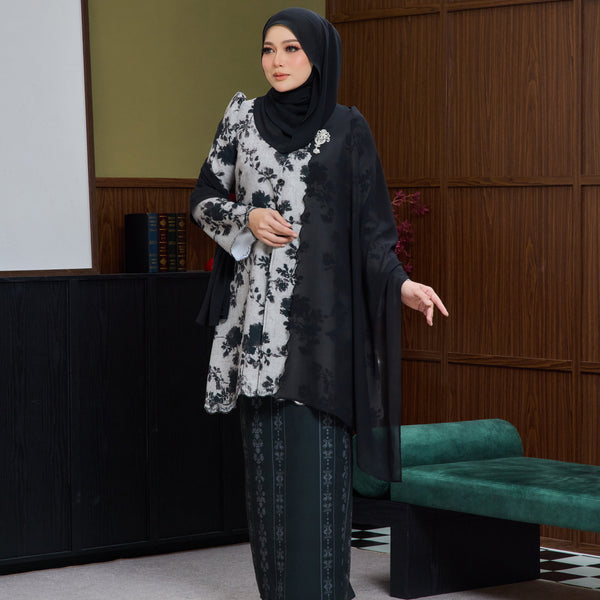 Serena Tunic Kurung Tapered Set - Brown/Black Floral