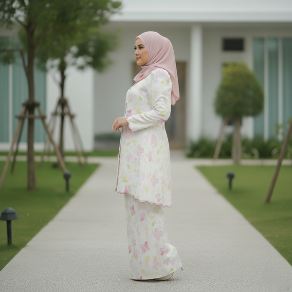 Serena Tunic Kurung Tapered Set - Beige Pink (PREORDER)