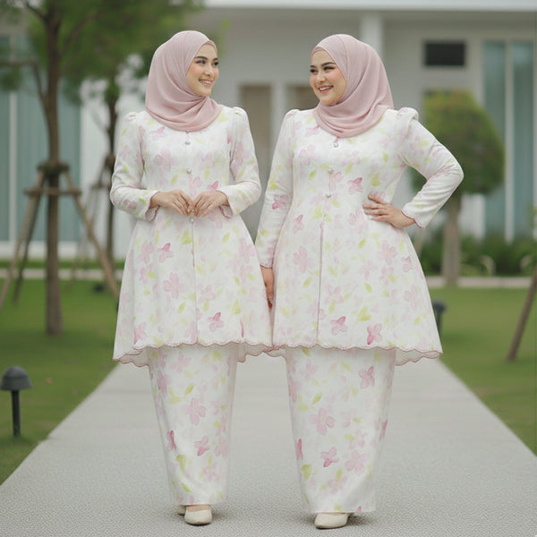 Serena Tunic Kurung Tapered Set - Beige Pink (PREORDER)