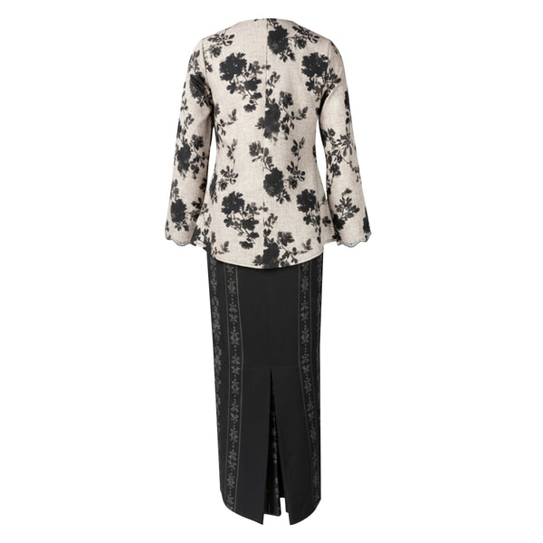 Daleya Tapered Kurung Set - Brown/Black Floral