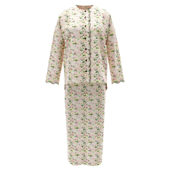 Hafya Tapered Kurung Set - Green Pink Flower