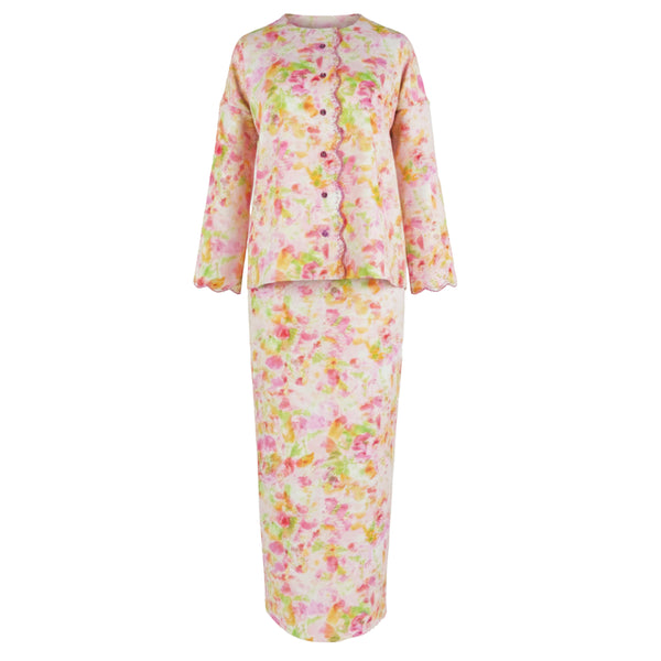 Hafya Tapered Kurung Set - Salmon Pink Flower