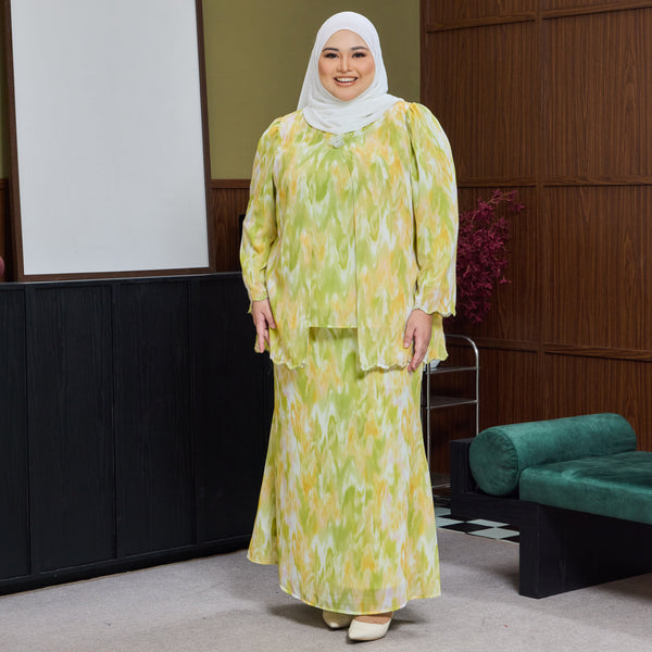 Basira Kurung Mermaid Set - Lime Abstract [PreOrder]