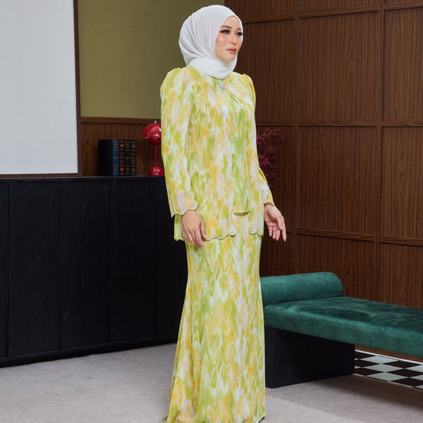 Basira Kurung Mermaid Set - Lime Abstract [PreOrder]
