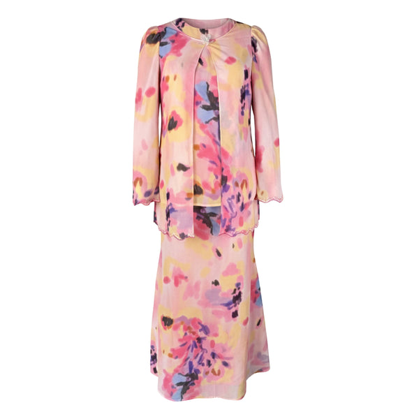 Basira Kurung Mermaid Set - Pink Abstract [PreOrder]