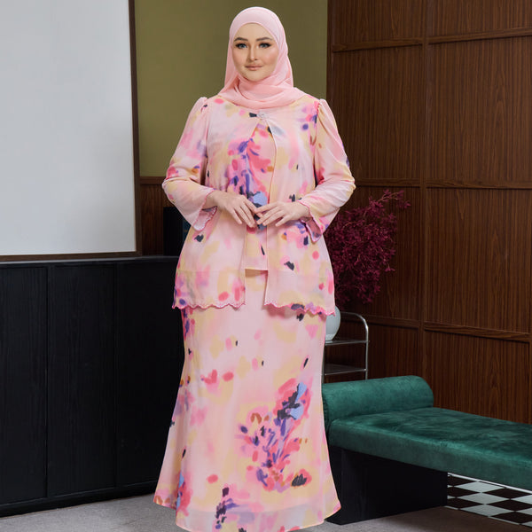 Basira Kurung Mermaid Set - Pink Abstract [PreOrder]