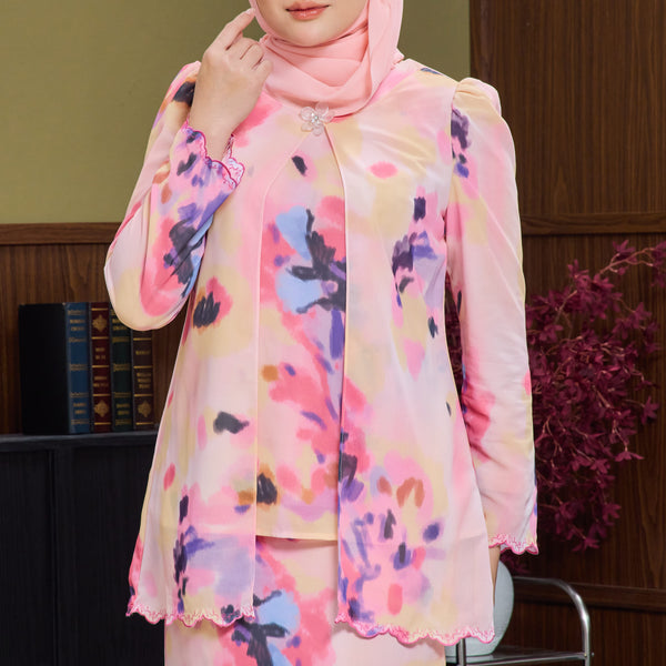 Basira Kurung Mermaid Set - Pink Abstract [PreOrder]
