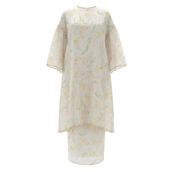 Nikita Kurung Tapered Set - Off White Yellow Floral
