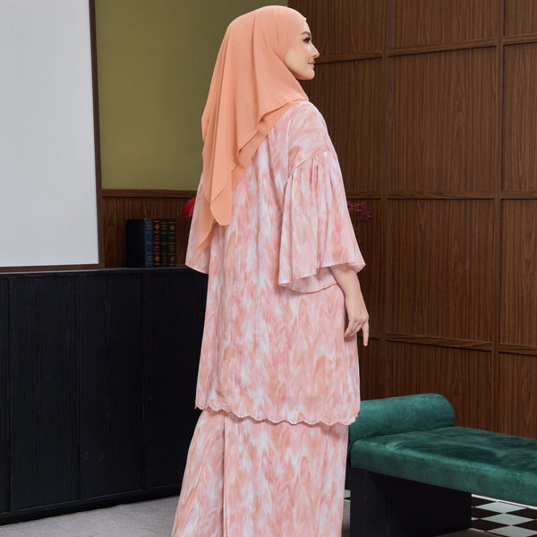Nikita Kurung Tapered Set - Beige Blush Abstract