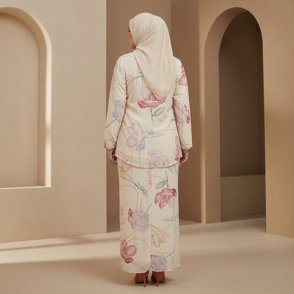 Rawda Kebaya Kurung Set - Beige