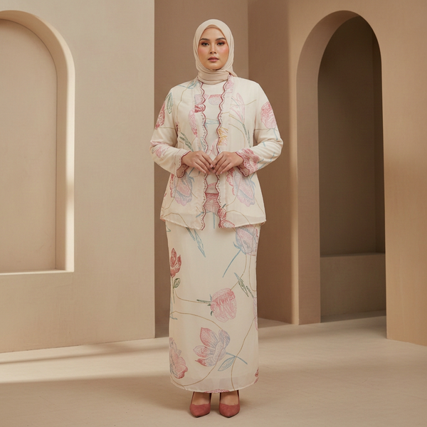 Rawda Kebaya Kurung Set - Beige