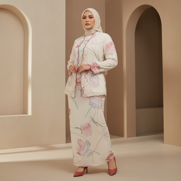 Rawda Kebaya Kurung Set - Beige