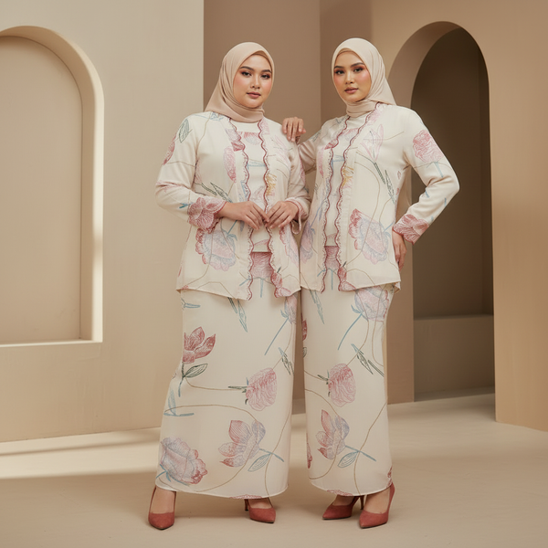 Rawda Kebaya Kurung Set - Beige