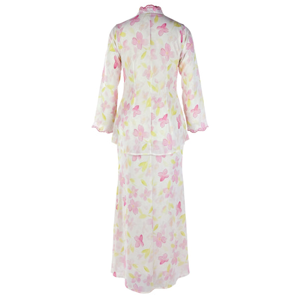 Rawda Kebaya Kurung Set - Beige Pink Flower